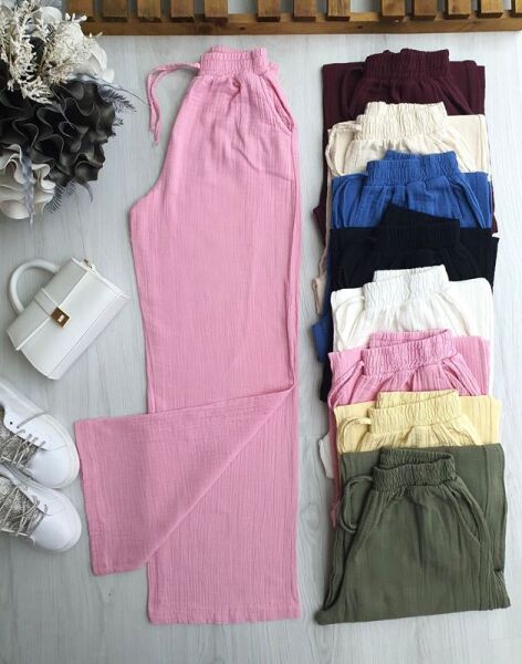 HEYN BELİ LASTİKLİ İPLİ MÜSLİM BOL PANTOLON C8-6072-47-PEMBE - 1