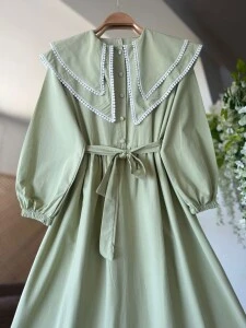 HİGSA ÇİFT KAT BEBE YAKA POPLİN ELBİSE C6-2402-07-YEŞİL - 2
