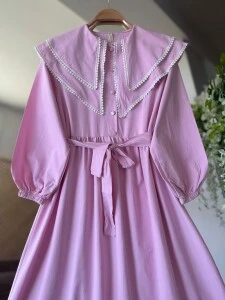 HİGSA ÇİFT KAT BEBE YAKA POPLİN ELBİSE C6-2402-47-PEMBE - 2