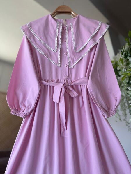 HİGSA ÇİFT KAT BEBE YAKA POPLİN ELBİSE C6-2402-47-PEMBE - 2