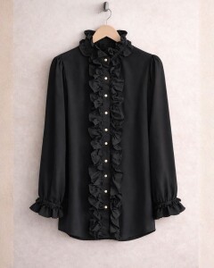 HOFN YAKA VE ÖN FIRFIRLI GÖMLEK A10-2-23258-01-SİYAH - 1