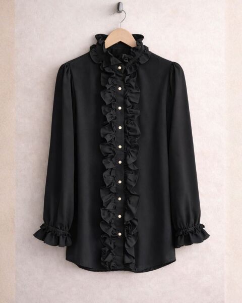 HOFN YAKA VE ÖN FIRFIRLI GÖMLEK A10-2-23258-01-SİYAH - 1