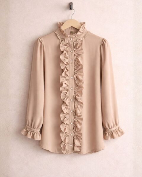 HOFN YAKA VE ÖN FIRFIRLI GÖMLEK A10-2-23258-34-BEJ - 1