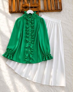 HOFN YAKA VE ÖN FIRFIRLI GÖMLEK D8-23258-54-BENETTON - 