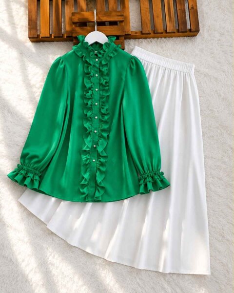 HOFN YAKA VE ÖN FIRFIRLI GÖMLEK D8-23258-54-BENETTON - 1