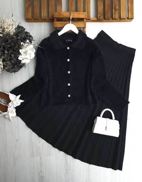 HOFYN YAKALI ÖNÜ DÜĞMELİ ANGORA HIRKA 8160-01-SİYAH - 1