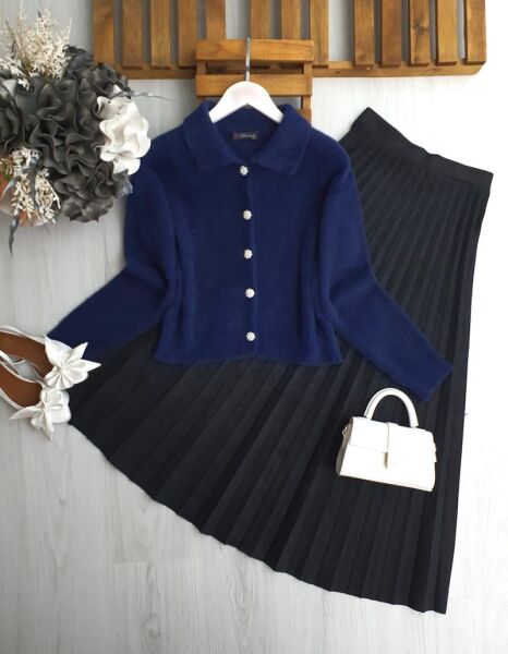 HOFYN YAKALI ÖNÜ DÜĞMELİ ANGORA HIRKA 8160-12-LACİVERT - 1