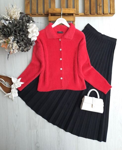 HOFYN YAKALI ÖNÜ DÜĞMELİ ANGORA HIRKA 8160-44-NAR ÇİÇEĞİ - 1