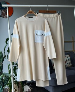 HOLDE GARNİLİ VE CEPLİ İKİLİ TAKIM A5-4-1476-34-BEJ - 