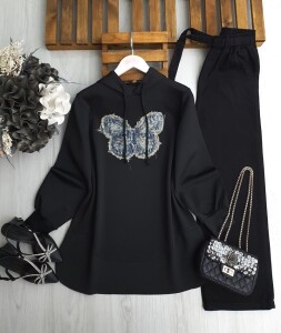 HÖNEF KOT KELEBEKLİ RAHAT KALIP TUNİK 5645-01-SİYAH - 