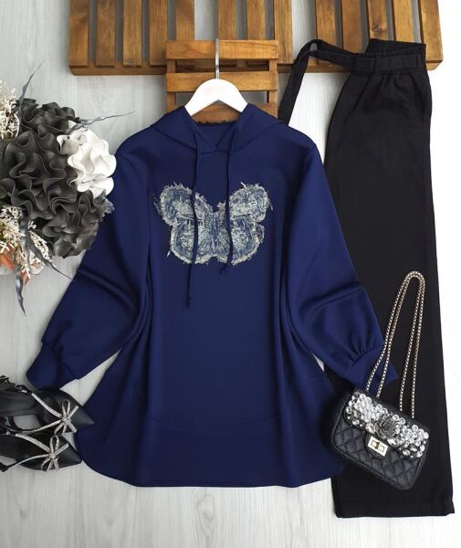 HÖNEF KOT KELEBEKLİ RAHAT KALIP TUNİK 5645-12-LACİVERT - 1