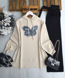 HÖNEF KOT KELEBEKLİ RAHAT KALIP TUNİK 5645-34-BEJ - 