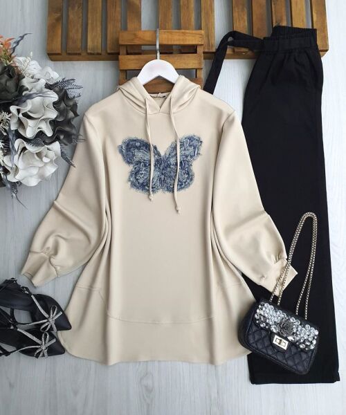 HÖNEF KOT KELEBEKLİ RAHAT KALIP TUNİK 5645-34-BEJ - 1