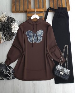 HÖNEF KOT KELEBEKLİ RAHAT KALIP TUNİK A5-5-5645-37-KAHVE - 