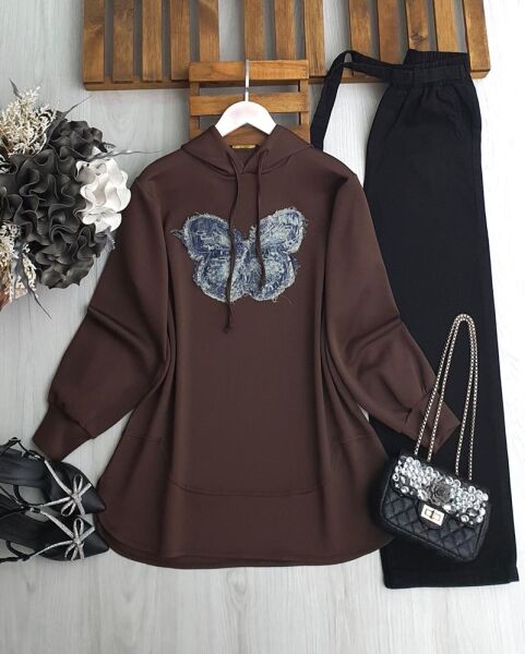 HÖNEF KOT KELEBEKLİ RAHAT KALIP TUNİK A5-5-5645-37-KAHVE - 1