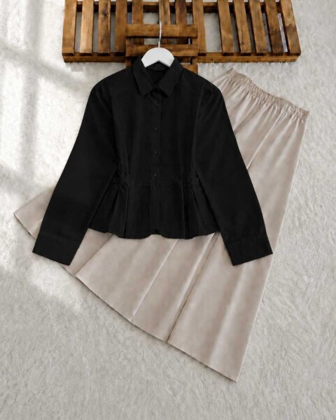 HONGA PEPLUM DİKİŞLİ FIRFIRLI GÖMLEK B4-5-5667-01-SİYAH - 1