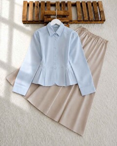 HONGA PEPLUM DİKİŞLİ FIRFIRLI GÖMLEK 5667-10-MAVİ 