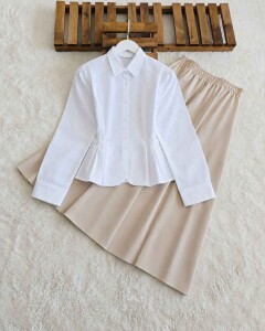 HONGA PEPLUM DİKİŞLİ FIRFIRLI GÖMLEK 5667-20-BEYAZ - 