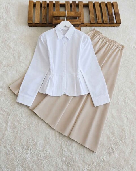 HONGA PEPLUM DİKİŞLİ FIRFIRLI GÖMLEK 5667-20-BEYAZ - 1