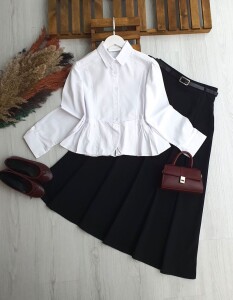 HONGA PEPLUM DİKİŞLİ FIRFIRLI GÖMLEK B4-5-5667-20-BEYAZ - 1