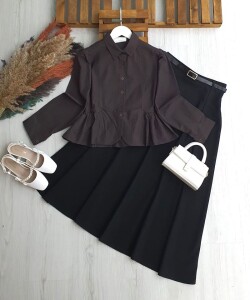 HONGA PEPLUM DİKİŞLİ FIRFIRLI GÖMLEK B4-5-5667-37-KAHVE - 