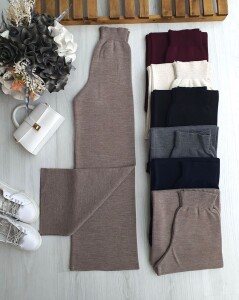 HONGE BELİ LASTİKLİ TRİKO BOL PANTOLON 6094-25-VİZON - 1