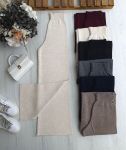 HONGE BELİ LASTİKLİ TRİKO BOL PANTOLON 6094-34-BEJ - 1