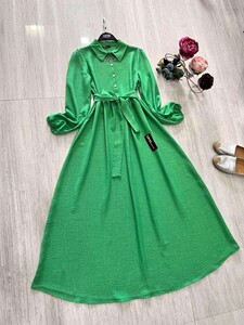 HOQA YAKALI YARIM DÜĞMELİ KETEN ELBİSE B11-1-2229-54-BENETTON - 