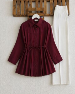 HOVD ÜST DİKİŞLİ ÖN PİLELİ SALAŞ GÖMLEK TUNİK 5686-04-BORDO 