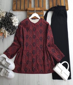 HUAL DÜĞMELİ CEPLİ DESENLİ KAPİTONE KAP B8-3-3197-04-BORDO - 