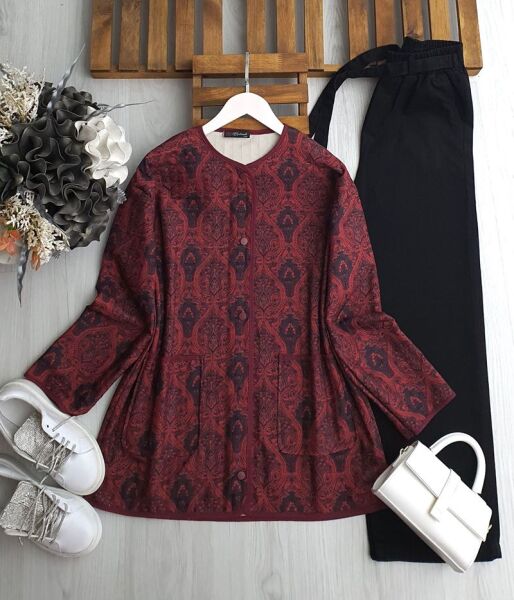 HUAL DÜĞMELİ CEPLİ DESENLİ KAPİTONE KAP B8-3-3197-04-BORDO - 1