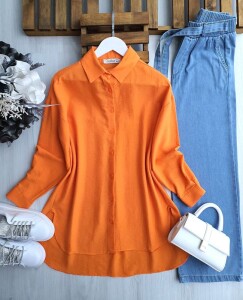 HUBGE ÖNÜ KISA ARKASI UZUN GÖMLEK TUNİK B5-4-23330-15-ORANJ - 