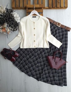 HUCDE SİMLİ ÖNÜ DÜĞMELİ ELİT İPLİK HIRKA 8164-34-BEJ - 