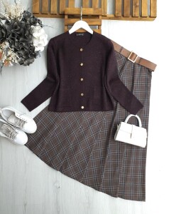 HUCDE SİMLİ ÖNÜ DÜĞMELİ ELİT İPLİK HIRKA 8164-37-KAHVE - 