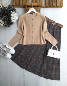 HUCDE SİMLİ ÖNÜ DÜĞMELİ ELİT İPLİK HIRKA 8164-48-BİSKÜVİ - 