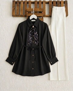 HUDAC TOKALI ŞAL AKSESUARLI GÖMLEK TUNİK A5-1-5722-01-SİYAH 