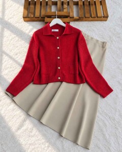 HUDLO ÇİFT CEPLİ KISA HIRKA 60010-03-KIRMIZI 