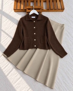 HUDLO ÇİFT CEPLİ KISA HIRKA 60010-37-KAHVE 