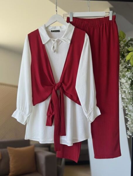 HUFA FONKSİYONEL BAĞLAMALI BOLEROLU ÜÇLÜ TAKIM A10-2-1643-03-KIRMIZI - 1