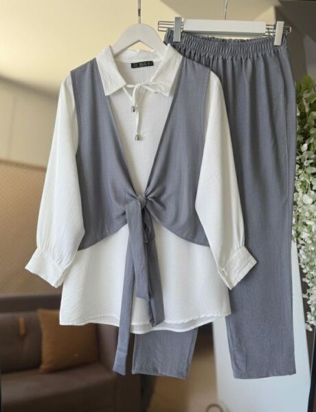 HUFA FONKSİYONEL BAĞLAMALI BOLEROLU ÜÇLÜ TAKIM A10-2-1643-26-GRİ - 1