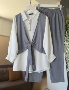 HUFA FONKSİYONEL BAĞLAMALI BOLEROLU ÜÇLÜ TAKIM A10-2-1643-26-GRİ - 1