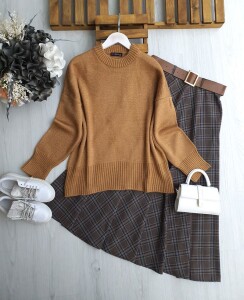 HUFSE OVERSİZE KAZAK 8170-48-BİSKÜVİ - 