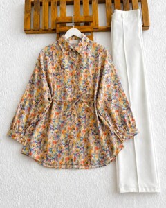 HULV ÇİÇEK BASKILI SALAŞ GÖMLEK TUNİK 5744-23-SARI - 