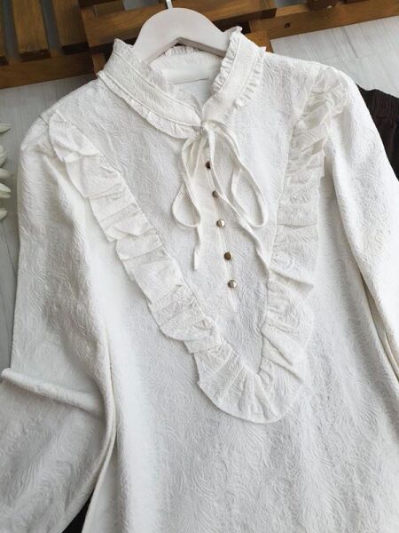 HUVQ ÖNÜ FIRFIRLI İŞLEMELİ GÖMLEK 5726-20-BEYAZ - 2