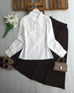 HUVQ ÖNÜ FIRFIRLI İŞLEMELİ GÖMLEK B2-5-5726-20-BEYAZ - 