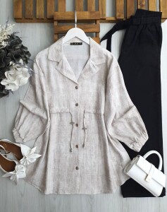 İÇİL BELİ İPLİ ÖNÜ DÜĞMELİ CEKET KAP 3195-22-TAŞ - 