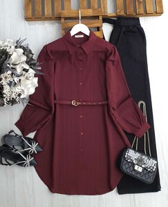 İDLA İNCE KEMERLİ SALAŞ GÖMLEK TUNİK B4-4-5495-04-BORDO - 