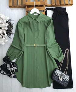 İDLA İNCE KEMERLİ SALAŞ GÖMLEK TUNİK B6-4-5495-07-YEŞİL - 