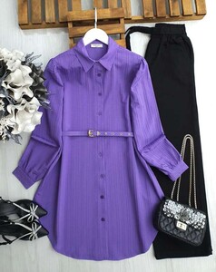 İDLA İNCE KEMERLİ SALAŞ GÖMLEK TUNİK B6-4-5495-32-LİLA - 