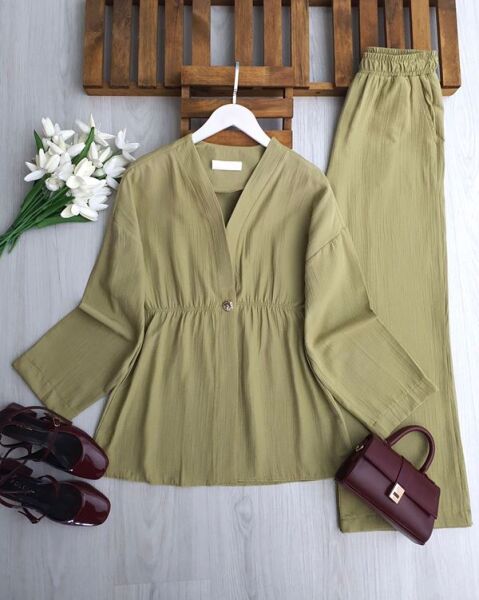 İLNED TEK DÜĞME BELİ LASTİKLİ CEKET MÜSLİM TAKIM 1731-07-YEŞİL - 1